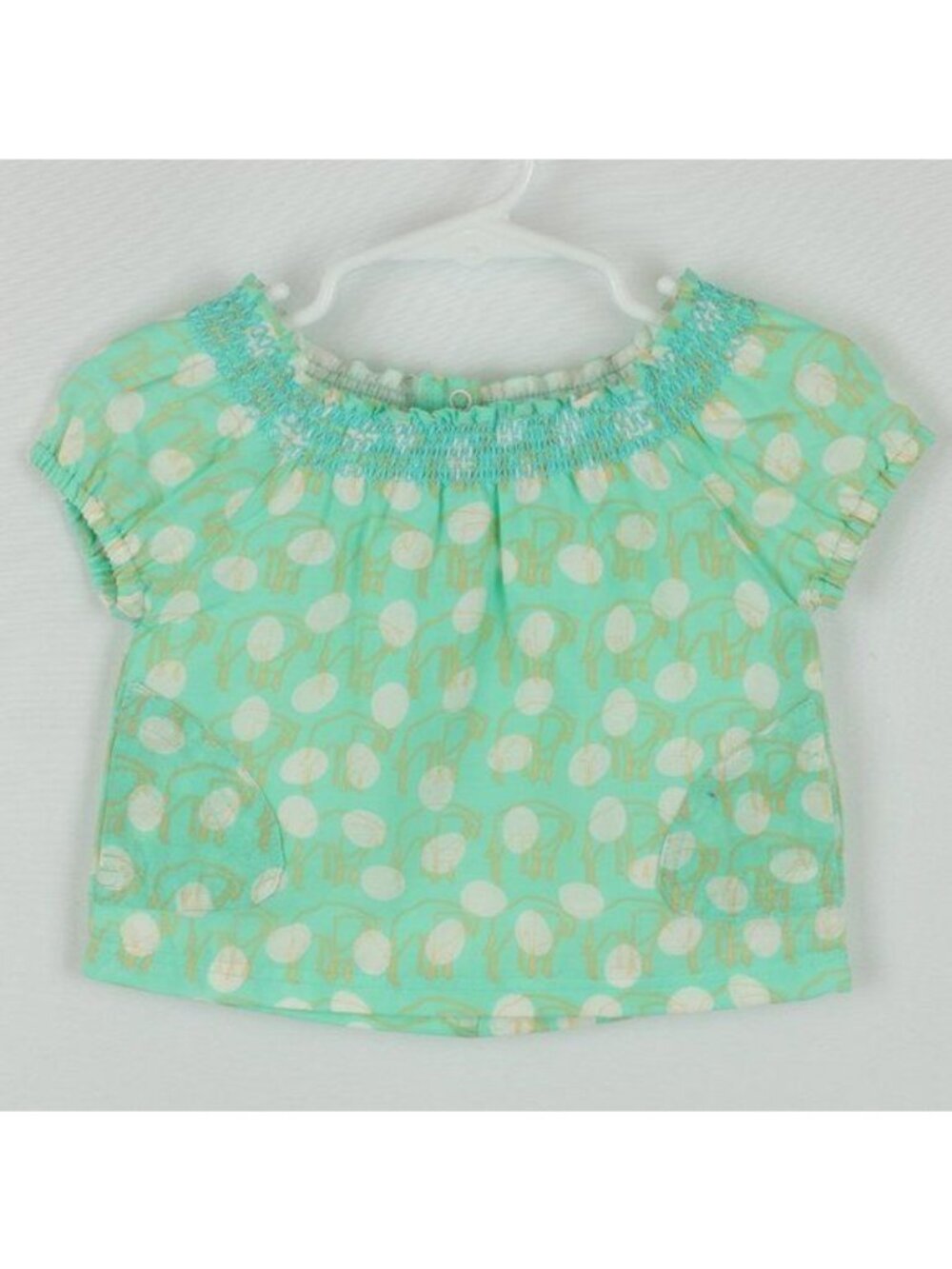 Egg Baby Infant 6-12 Months Green White Giraffe Polka Dot Short Sleeve Blouse